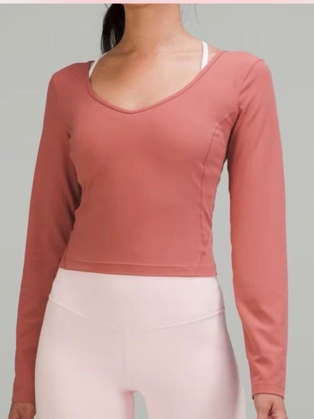Lululemon Align- Long-Sleeve V-Neck Women's Top Dusty Rose Pink Nulu Cropped 10